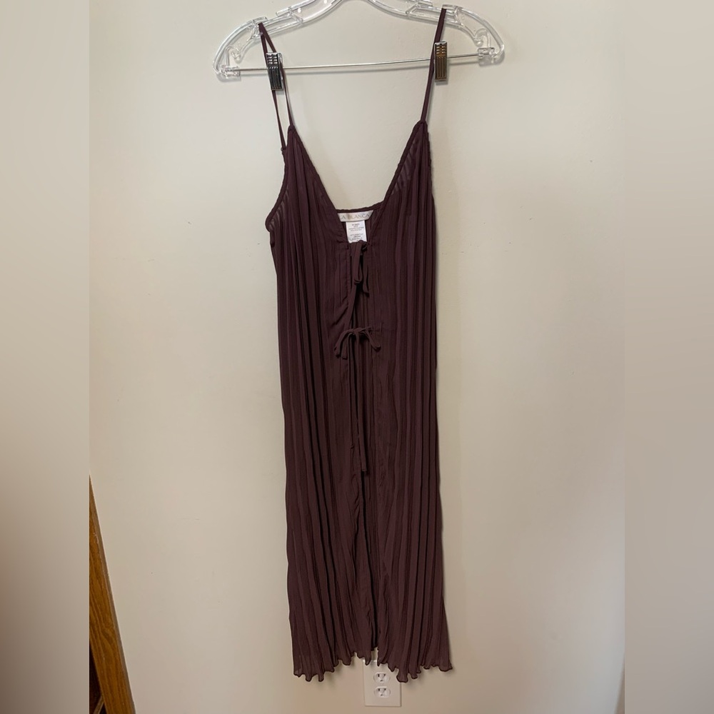 La Blanca swim coverup - truffle brown pleated midi dress w tie front open front
